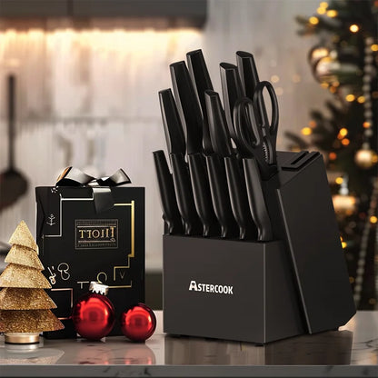 15pc Kitchen Knife Set w/Built-in Sharpener Block