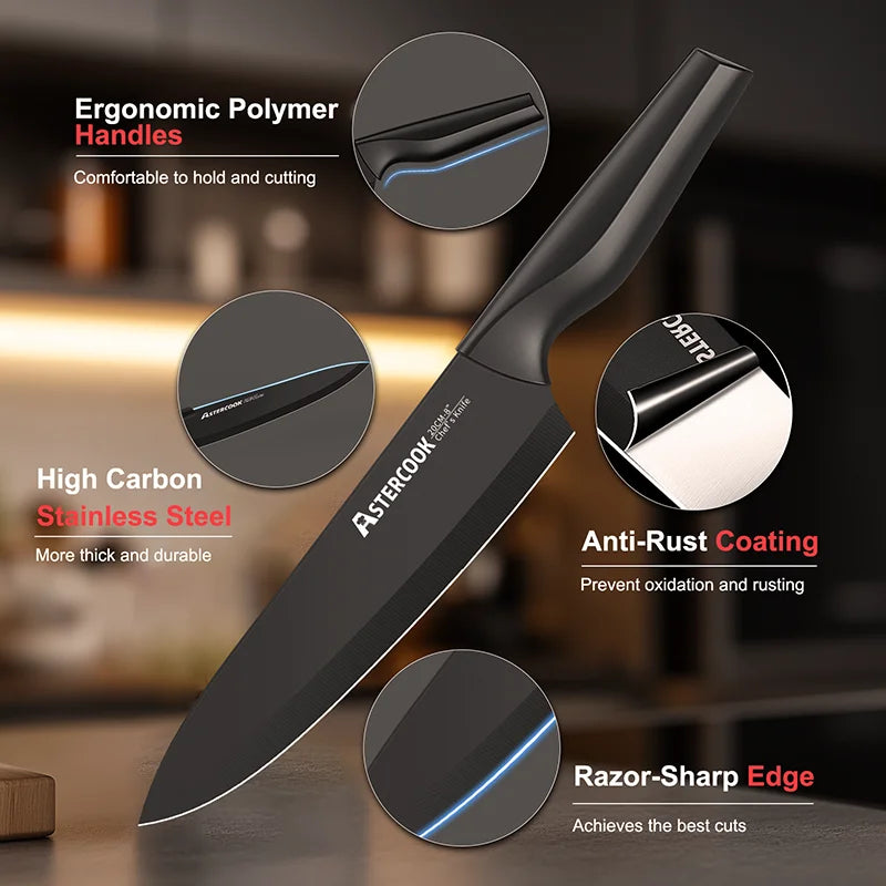 15pc Kitchen Knife Set w/Built-in Sharpener Block