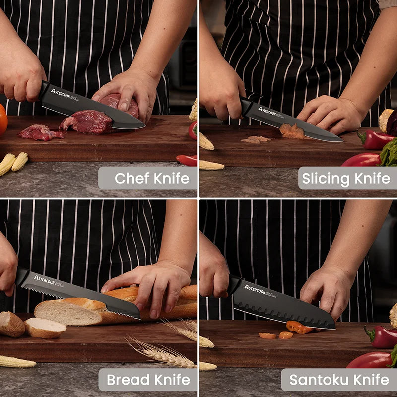 15pc Kitchen Knife Set w/Built-in Sharpener Block