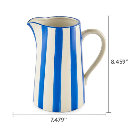 Handcrafted Ceramic Blue Stripe Pitcher Vase