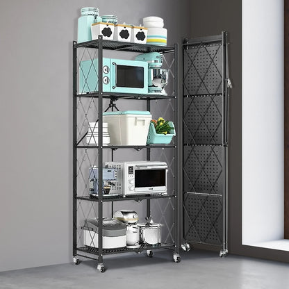 Metal Shelving 5-Tier w/Wheels, Adjustable, Foldable Rack