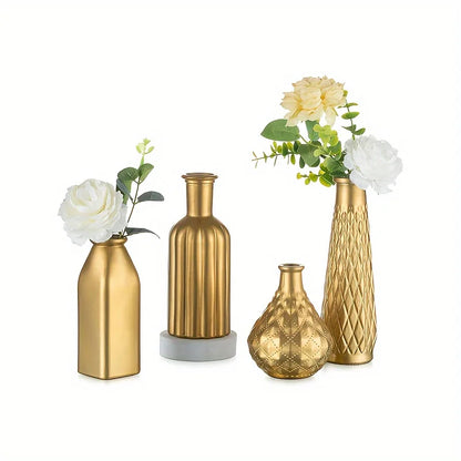 Cylindrical Gold Glass Vase, Gilded Finish 4/8 Pieces