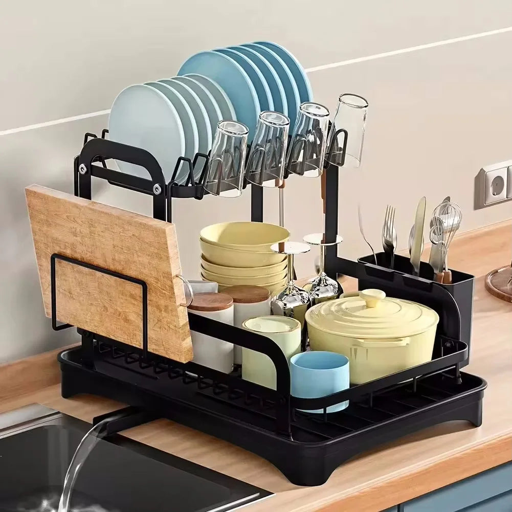 2 Tier Dish Drying Rack w/Drain Basket