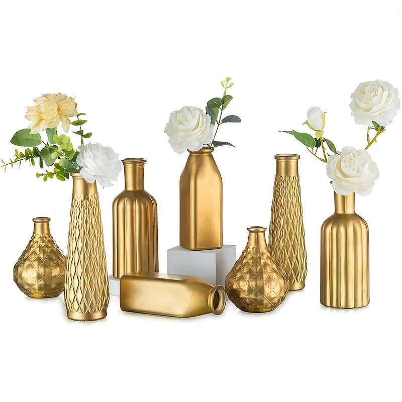 Cylindrical Gold Glass Vase, Gilded Finish 4/8 Pieces