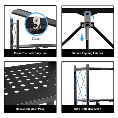 Metal Shelving 5-Tier w/Wheels, Adjustable, Foldable Rack
