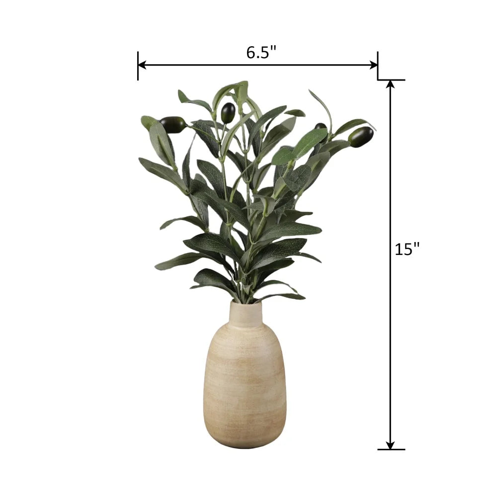 15" Artificial Olive Branches In Vase