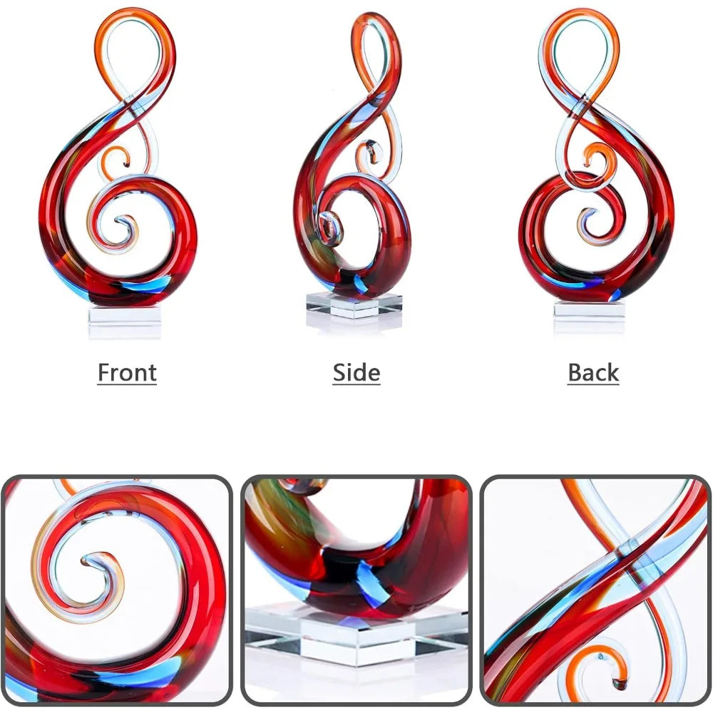 Hand-Blown Glass Art: Multicolor Music Note Statue