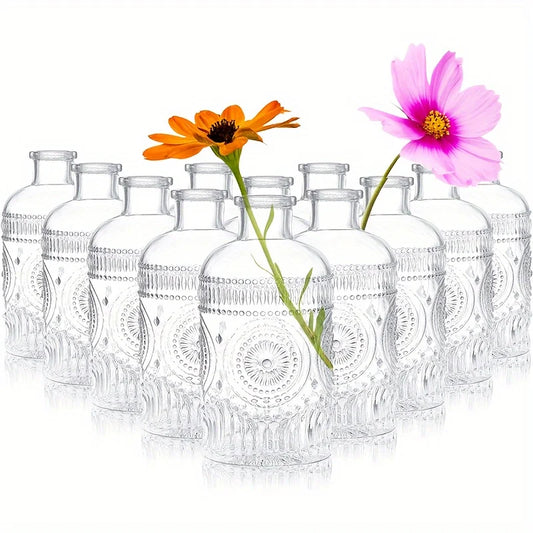 Set Of 12 Clear Glass Bud Vases, Small
