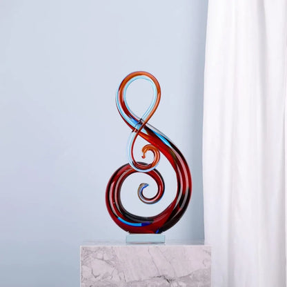 Hand-Blown Glass Art: Multicolor Music Note Statue