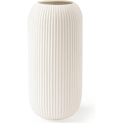 White Ceramic Ribbed Decorative Vase