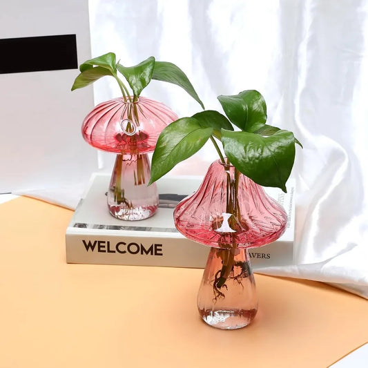 Set of 2 Cute Mushroom Glass Vase Propagation Stations