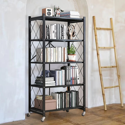 Metal Shelving 5-Tier w/Wheels, Adjustable, Foldable Rack