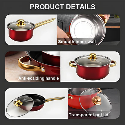 Red Cookware Set, 12-Piece ,Stainless Steel, Non-Stick