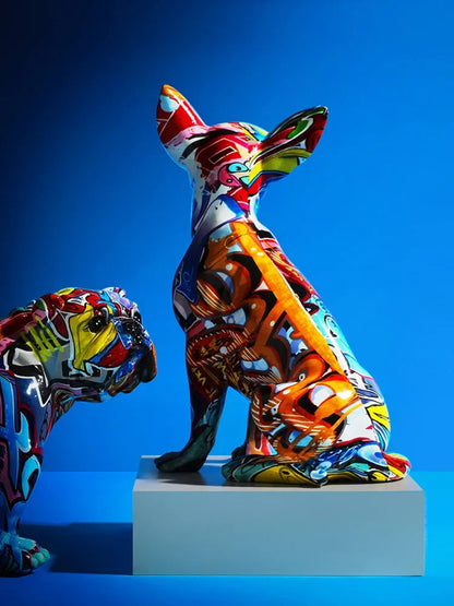 Colorful Resin Chihuahua Sculpture Floor/Tabletop