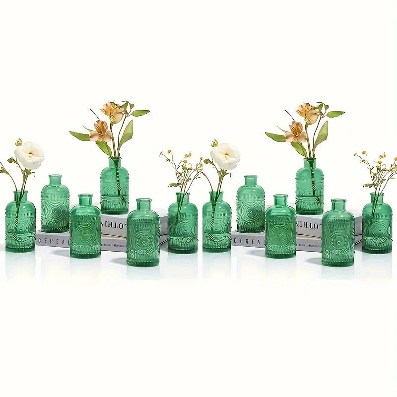 Set Of 12 Clear Glass Bud Vases, Small