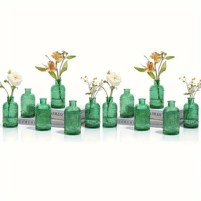 Set Of 12 Clear Glass Bud Vases, Small