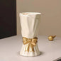 White w/Gold Bow Ceramic Vase