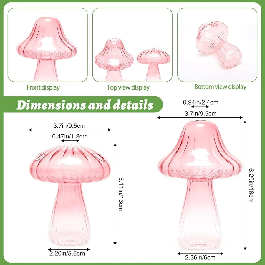 Set of 2 Cute Mushroom Glass Vase Propagation Stations