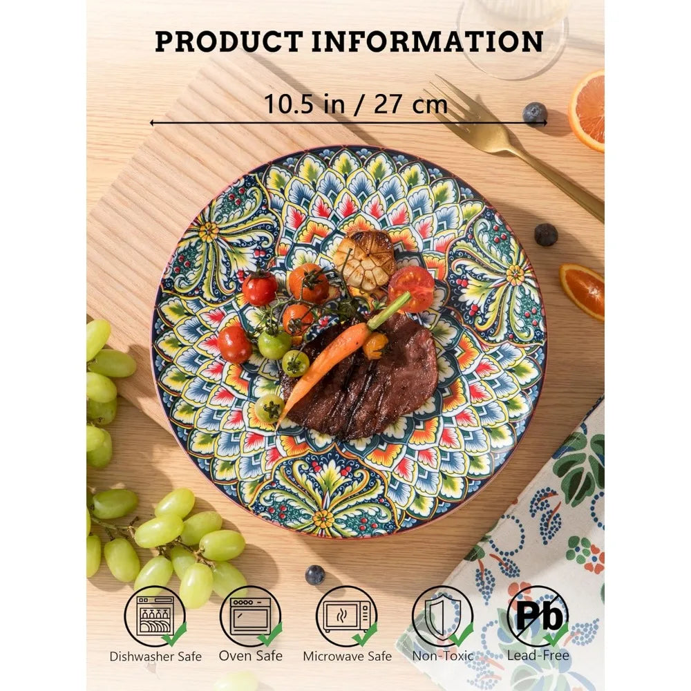 Porcelain Dinner Plates Set Of 6, 10.5 inch