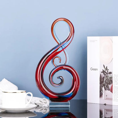 Hand-Blown Glass Art: Multicolor Music Note Statue
