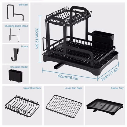 2 Tier Dish Drying Rack w/Drain Basket
