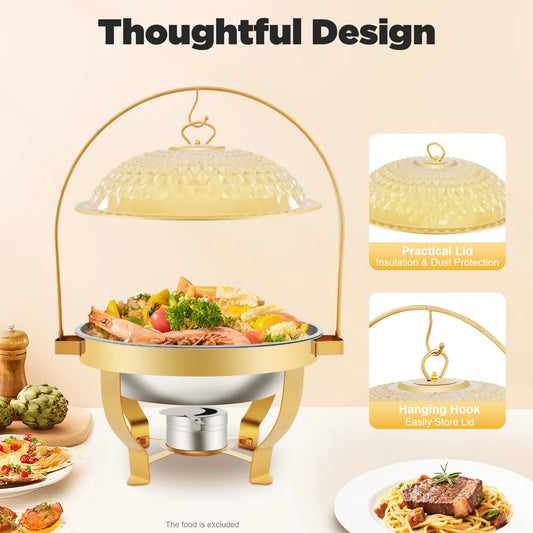 Gold Buffet Food Warmer Chafing Dish w/Alcohol Burner
