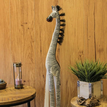 Handcrafted African Zebra Wood Statue - 36" Tall