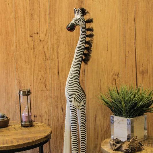 Handcrafted African Zebra Wood Statue - 36" Tall