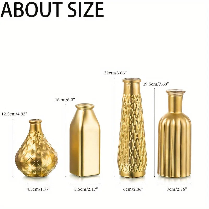 Cylindrical Gold Glass Vase, Gilded Finish 4/8 Pieces