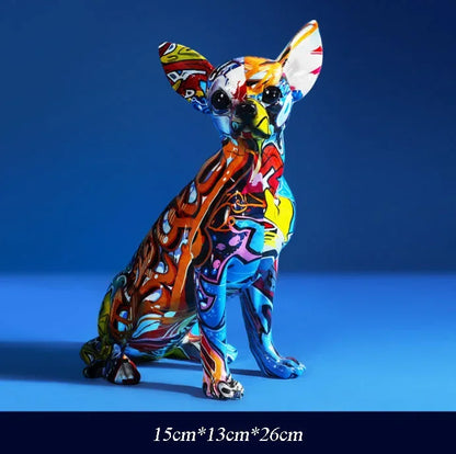 Colorful Resin Chihuahua Sculpture Floor/Tabletop