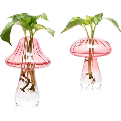 Set of 2 Cute Mushroom Glass Vase Propagation Stations